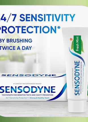 Sensodyne Fresh Mint Sensitive Toothpaste, ADA Accepted Toothpaste for Cavity Prevention and Sensitive Teeth Treatment - 4 Ounces (Pack of 2)