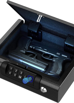 Biometric Gun Safe for Pistols 3-Ways unlock Fingerprint Digital PIN Key Unlock Handgun Safe with Sound, Lock box for Cloakroom living room Bedroom Nightstand and Car BILLCONCH