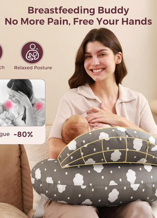 Momcozy Original Nursing Pillow for Breastfeeding - Innovative Safety Guard | Adjustable Waist Strap for All Body Types, Wider Surface for More Support, Removable & Machine-washable Cotton Cover