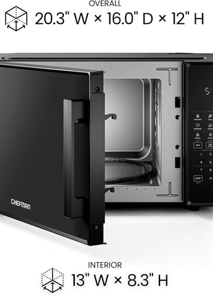 Chefman Countertop Microwave Oven 1.1 Cu. Ft., 1000 Watts with 10 Power Levels, 6 Cooking Presets with One-Touch Express Cook, Eco Mode, Child Safety Lock, & Mute Button - Black