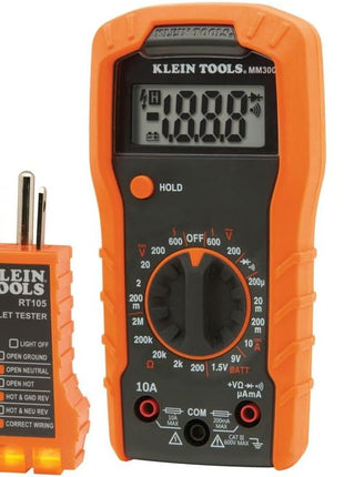 Klein Tools 69149P Electrical Test Kit with Digital Multimeter, Non-Contact Voltage Tester and Electrical Outlet Tester, Leads and Batteries