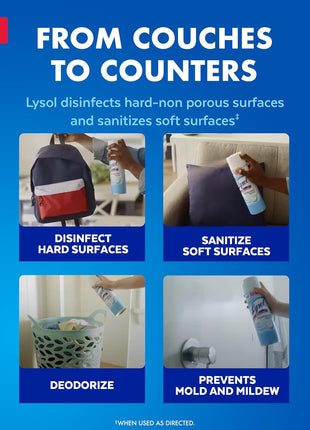 Lysol Disinfectant Spray, Household Essential Cleaning Supplies, Multi Purpose Room Spray, Antibacterial Sanitizer Spray, Upholstery Deodorizer, Home and Bathroom, Crisp Linen,19 Fl Oz (Pack of 2)