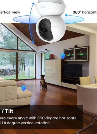 Tapo TP-Link 2K Pan Tilt Security Camera for Baby Monitor, Dog Camera w/Motion Detection, 2-Way Audio Siren, Night Vision, Cloud &SD Card Storage (Up to 256 GB), Works with Alexa & Google Home (C210)