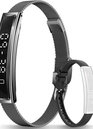 Smart Bracelet Fitness Health Tracker for Men Women with 2 Bands | 24/7 Heart Rate/Pressure Detection/Sleep Monitor, 5ATM Waterproof, Multiple Sport Modes, Android iOS Compatible