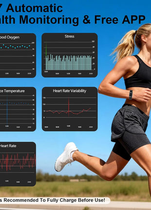 Smart Bracelet Fitness Trackers for Men Women, Smart Watch 24/7 Heart Rate Sleep Stress HRV Monitor, 170+ Sports Modes, 2 Bands, Free APP 02 (Black)