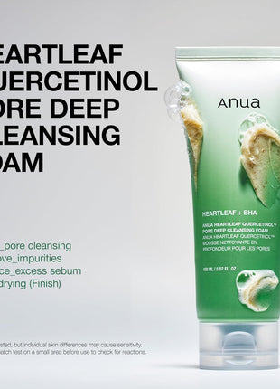 Anua Heartleaf Quercetinol Pore Deep Cleansing Foam, Face wash for Pore Refining Cleanser, Hydrating Daily Facial Cleanser For Double Cleansing, Gentle Foaming with BHA, Korean Skincare, 5.07 fl.oz.