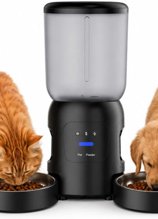 Smart Pet Feeder with Dual 2K Camera & AI Recognition, Dual Bowl Automatic Cat Feeder for Two Cats & Dogs, 6L WiFi Pet Feeder with App Control, 2-Way Audio, Motion Tracking, Anti-Clog Design