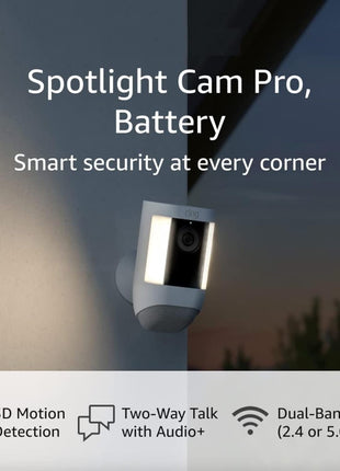 Ring Spotlight Cam Pro, Battery, Home or business security, Retinal 2K Video, Color Night Vision and Two-Way Talk with Audio+, White