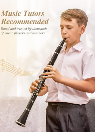 Eastar B Flat Clarinet for Beginner, Ebonite Clarinet Nickel-plated with 2 Barrels, 3 Reeds, White Gloves, Hard Case, Cleaning Kt, ECL-300