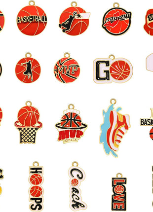 20PCS Sports Charms Enamel Basketball Baseball Pendant Charms for Jewelry Making Rhinestone Ball Game Softball Charms for Necklace Bracelet Earrings DIY Crafts