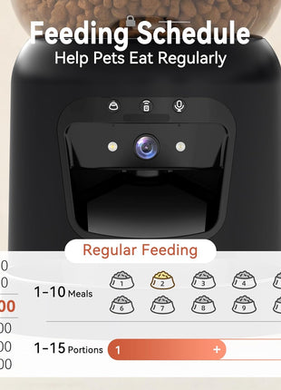 Automatic Cat Feeder with 2K Camera: 5G WiFi Automatic Dog Feeder | Night Vision, Two-way Audio, Voice Recording, 304 Stainless Steel Bowl, 6L Large Capacity, Detachable for Easy Clean -24 Cups