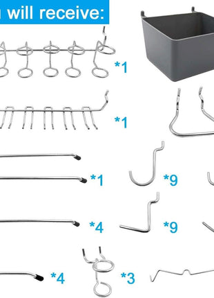 FRIMOONY Pegboard Hooks Assortment with Pegboard Bins, Peg Locks, for Organizing Various Tools, 80 Piece