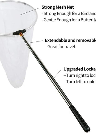 RESTCLOUD Insect and Butterfly Net with 12" Ring, 24" Net Depth, Handle Extends to 59 Inches