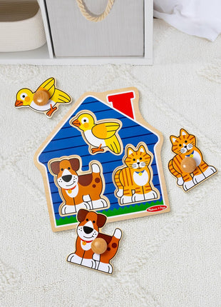 Melissa & Doug Pet Animals Jumbo Knob Puzzle, Wooden Peg Puzzle for Toddlers, Educational Toy for Shape Recognition and Fine Motor Skills, Ages 1+
