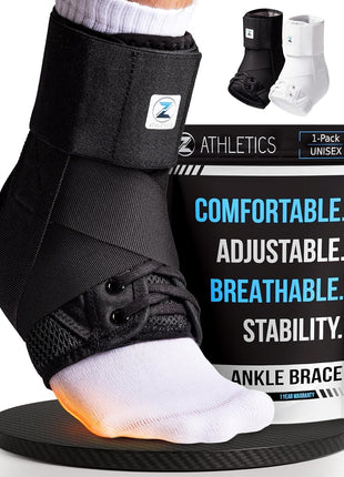 Z ATHLETICS Ankle Brace for Women & Men - Lace Up Adjustable Support with Side Stabilizers for Sprained Ankle, Achilles Tendonitis Relief | Basketball, Volleyball, Running & Sports Recovery - Black, Medium