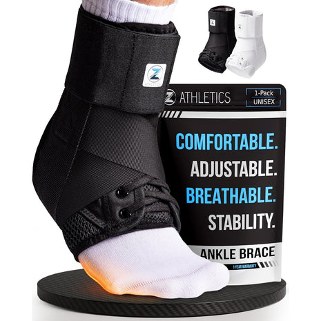 Z ATHLETICS Ankle Brace for Women & Men - Lace Up Adjustable Support with Side Stabilizers for Sprained Ankle, Achilles Tendonitis Relief | Basketball, Volleyball, Running & Sports Recovery - Black, Medium