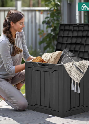 YITAHOME 31 Gallon Outdoor Storage Box, Resin Deck Box and Waterproof Package Delivery Box for Gardening Tools, Pool Supplies, Patio Furniture, Lockable, Black