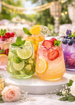 40 Pack 12oz Ribbed Stemless Disposable Plastic Wine Glasses, Shatterproof | BPA-Free Recyclable Reusable Cocktail Champagne Whiskey Cups, Unbreakable Clear PET for Wedding Party Birthday Outdoor Events