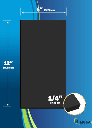 Mega Format Expanded PVC Plastic Sheets - 6" X 12" Rigid Black Sheet for Crafts, Signage, & Displays - Sintra, Celtec PVC Board - Waterproof for Outdoors Use - 1/4" 6mm Thick - 1-Pk-Black