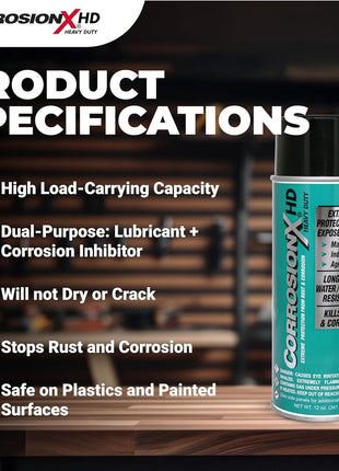 CorrosionX Heavy Duty Anti Rust Spray, Dripless Self-Healing Corrosion Inhibitor with Waterproof Barrier for Marine, Agricultural & Industrial Equipment in Harsh, Saltwater Environments, 12oz Aerosol