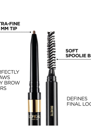 L'Oreal Paris Makeup Brow Stylist Definer Waterproof Eyebrow Pencil, Ultra-Fine Mechanical Pencil, Draws Tiny Brow Hairs and Fills in Sparse Areas and Gaps, Dark Brunette, 0.003 Ounce (Pack of 1)