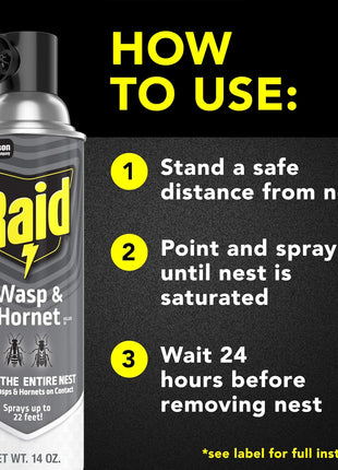 Raid Wasp & Hornet Killer Spray, Bug Killer Kills the Entire Nest, 14 Oz, 2 Count
