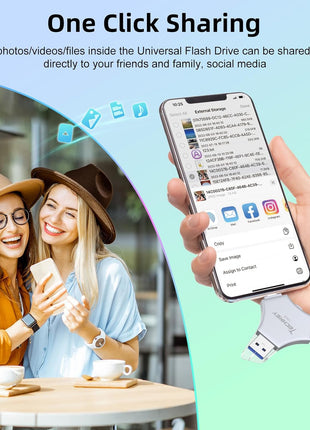 MFi Certified USB 3.0 Flash Drive 128GB for iPhone, 3in1 External Memory Photo Keeper Storage Stick for Picture/Video/Data Saver/Backup, High Speed Thumb/Jump/Hard Drives for iPhone/iPad/Android/PC