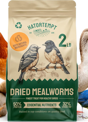 Hatortempt Dried Mealworms - Non-GMO & Organic - High-Protein Mealworms for Wild Bird Food, Ducks & Chickens (5lb)