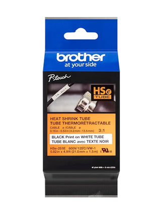 Brother HSe251E 21mm (0.82in) Black on White 3:1 Heat Shrink Tube