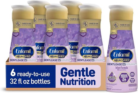 Enfamil NeuroPro Gentlease ready-to-feed baby formula, smaller proteins for easy digestion, brain-supporting DHA, prebiotic, HuMO6 blend, eases fussiness, gas, spit-up in 24hrs, 32 fl oz, 6 pack*