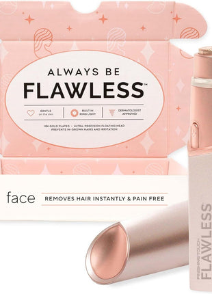 Finishing Touch Flawless Facial Hair Remover for Women, Rose Gold Electric Face Razor with LED Light, Recyclable Packaging