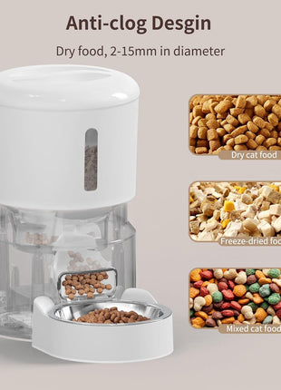 Automatic Cat Feeder with 2 Cameras 1080P HD with Night Vision Pet Food Dispenser Two-Way Voice and Audio Dog Smart WiFi Dog & Cat Feeder Programmable Schedule Slow Bowl White