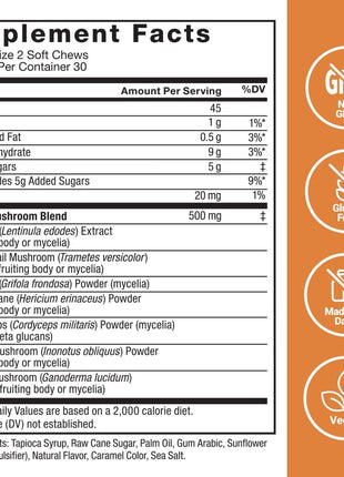 Force Factor Modern Mushrooms Soft Chews, Mushroom Supplement with Lions Mane, Turkey Tail, & Cordyceps to Support Energy, Focus, Immunity, & Digestion, Cinnamon Roll, 60 Soft Chews, (Pack of 2)
