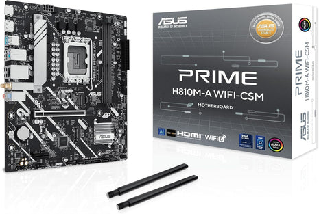 ASUS Prime H810M-A WiFi-CSM Intel® H810 LGA 1851 mATX Motherboard, 6+1+1+1 Discrete MOS, DDR5, PCIe 4.0, 2X M.2, Intel® 1Gb Ethernet, Wi-Fi 6, DisplayPort, HDMITM, USB 10Gbps, Front USB 5Gbps Type-C®