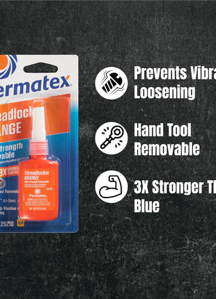 Permatex 25210 High Strength Removable Threadlocker Orange Liquid, 10 ml