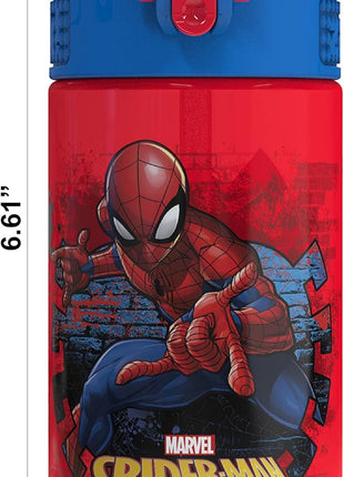 Zak Designs Marvel SpiderMan Kids Spout Cover and Built-in Carrying Loop Made of Plastic, Leak-Proof Water Bottle Design (16 oz, BPA-Free)