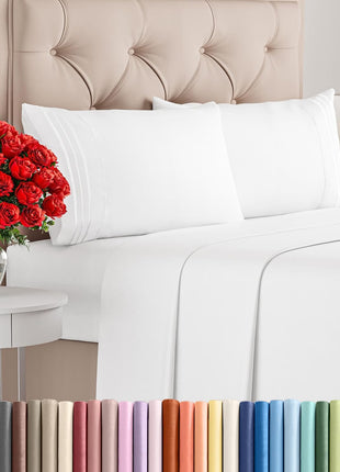 Queen Size 4 Piece Sheet Set - Comfy Breathable & Cooling Sheets - White | Hotel Luxury Bed Sheets for Women & Men, Deep Pockets, Easy-Fit, Extra Soft and Wrinkle Free Sheets, Oeko-Tex Bed Sheet Set