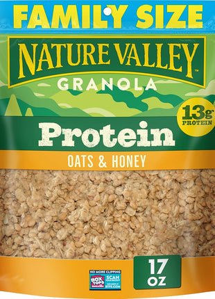 Nature Valley Protein Granola, Oats and Honey Granola, Resealable Snack Pouch, Family Size, 17 oz