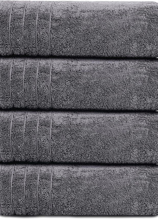 Tens Towels Pack of 4 Extra Large Bath Towels 30 x 60 Inches, 100% Cotton, Larger & Lighter Weight, Quicker to Dry, Super Soft and Absorbent, Perfect for Bathroom, Dark Grey