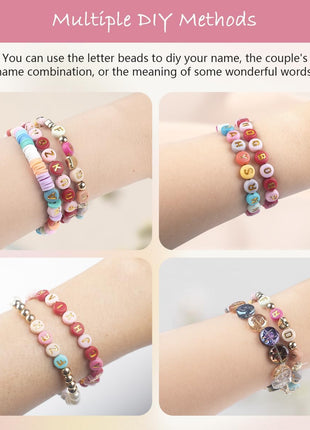 SUTOUG 1000PCS Colourful Letter Beads for Threading, 4 x 7 MM Acrylic Round Beads for Jewellery DIY Making Crafts Bracelets Necklaces Ornaments-Gold