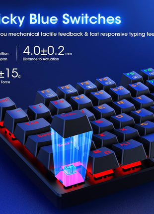 RisoPhy Mechanical Gaming Keyboard, RGB 104 Keys Ultra-Slim LED Backlit USB Wired Keyboard with Blue Switch, Durable Abs Keycaps/Anti-Ghosting/Spill-Resistant Computer Keyboard for PC Mac Xbox Gamer