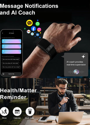 Screenless Activity & Fitness Trackers, Health Tracker with Heart Rate and Sleep Tracking, Works with iOS and Android - Black