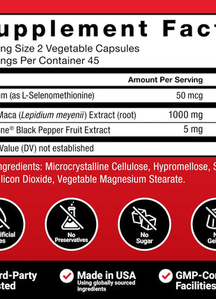 Force Factor Black Maca Root Supplement for Men | 1000mg Maca Negra Extract for Energy, Hormonal Balance & Vitality, Superior Absorption with BioPerine, 90 Capsules