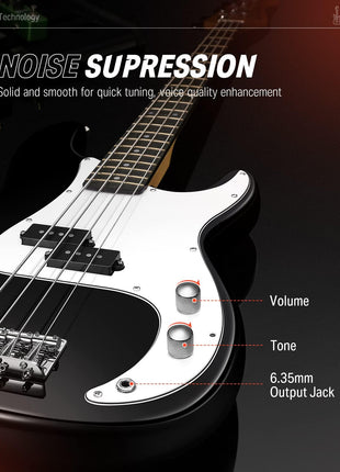 Donner Electric Bass 4 Strings Full-Size Guitar Kit PB-Style (Black) | Standard Bass Beginner Kit for Starter with Free Online Lesson Gig Bag Guitar Strap and Guitar Cable, DPB-510