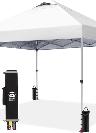 CROWN SHADES 10x10 Pop Up Canopy Tent with One Push Setup, Gird White | Patented CenterLok, Easy Outdoor Sun Shade for Events, Parties, Camping - Gazebo with STO-N-Go Cover Bag, Silver-Coated Top