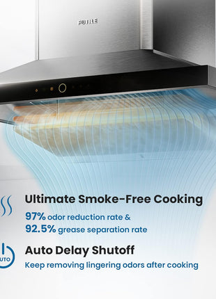 FOTILE EMS9026 36" Wall-mount Range Hood 1000 CFMs with Touchscreen, 2 Speed-settings and Auto Turbo Mode | Manual-adjustable Capture Shield Technology | Delay Shutoff and Detachable Oil Plate