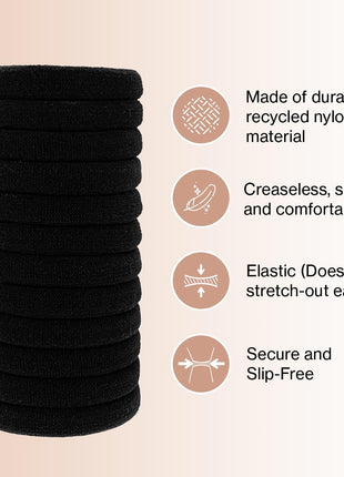 Kitsch Black Hair Ties No Damage - Strong, Stretchy Hair Bands | Soft Nylon Ponytail Holders, Snag-Free Rubber Bands, Perfect for Updos & Braids - Black, 12pcs