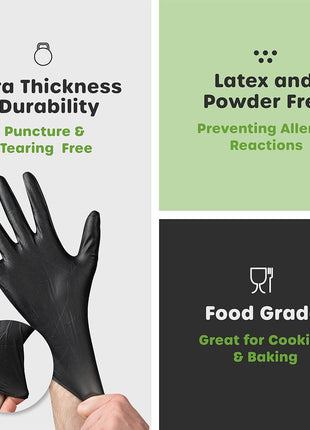 GUSTO Black Nitrile Gloves - Disposable Heavy Duty 6 Mil