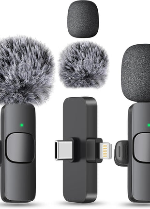 Professional Wireless Lavalier Lapel Microphone for iPhone, iPad - Cordless Omnidirectional Condenser Recording Mic for Interview Video Podcast Vlog YouTube