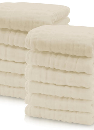 Cute Castle 12 Pack Muslin Burp Cloths for Baby - Ultra-Soft 100% Cotton Baby Washcloths - Large 20'' by 10'' Super Absorbent Milk Spit Up Rags - Burpy Cloths for Unisex, Boy, Girl - White